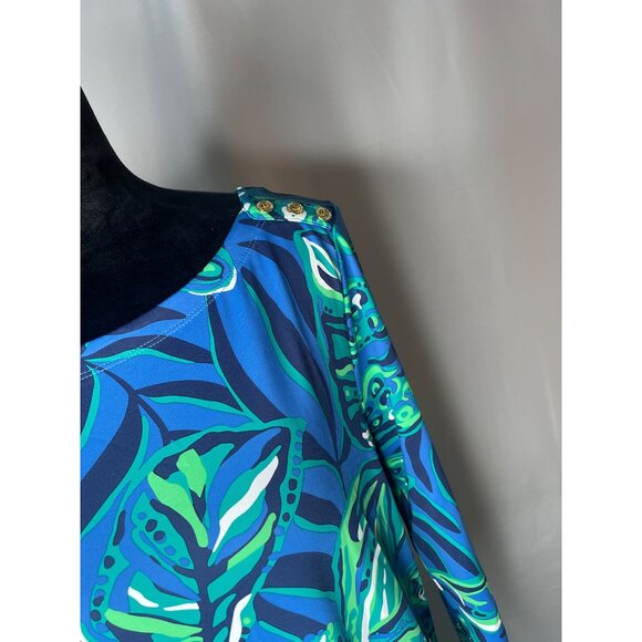 Lilly Pulitzer Blue & Green Tropical Print Maxi Dress With Gold Button XL - Picture 4 of 13